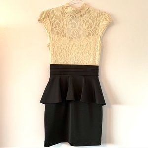 Windsor peplum black and ivory cocktail dress